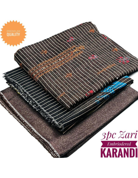 3 Pcs Women's Unstitched Karandi Printed Suit