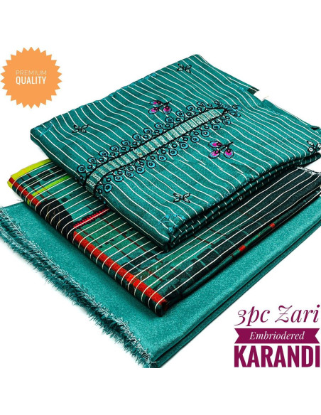 3 Pcs Women's Unstitched Karandi Printed Suit