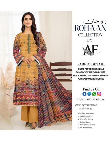 3 Pcs Women's Unstitched Karandi Printed Suit