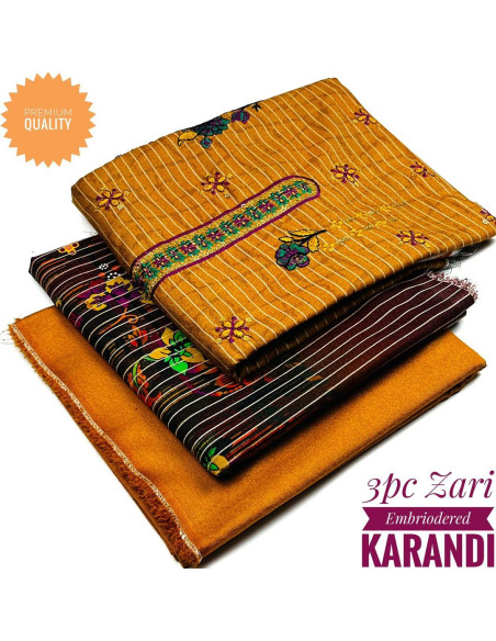 3 Pcs Women's Unstitched Karandi Printed Suit