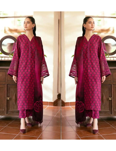 3 Pcs Women's Unstitched Digital Print Suit.