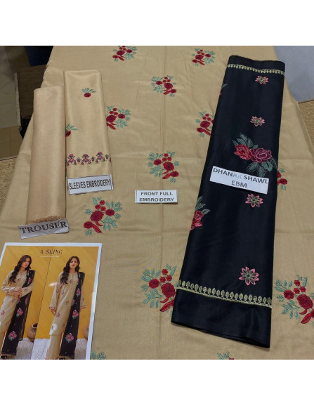 3 Pcs Women's Unstitched. Embroidered...