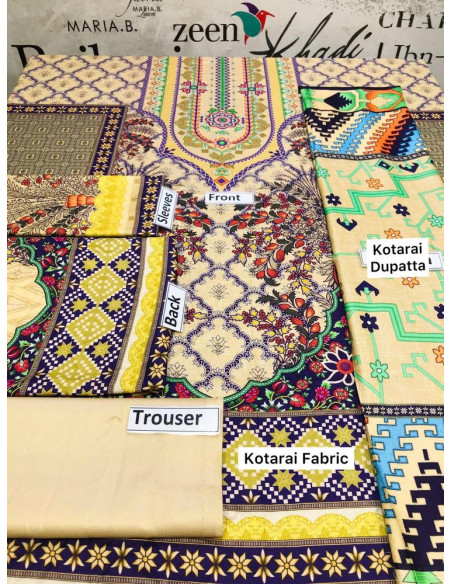 3 Pcs Women's Unstitched Dhanak Embroidered Suit