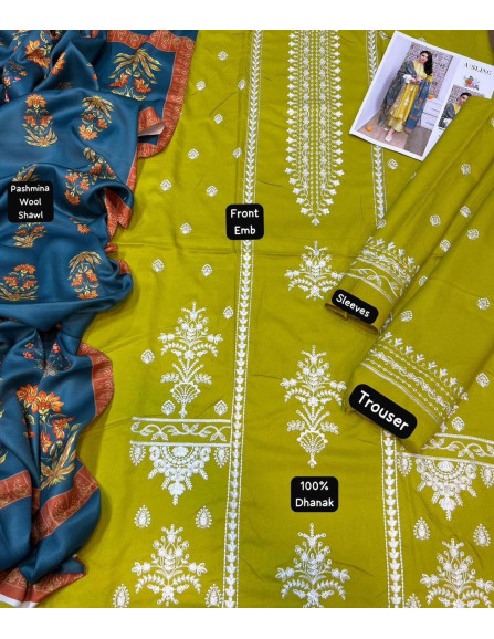 Stunning Green Embroidered Dhanak...