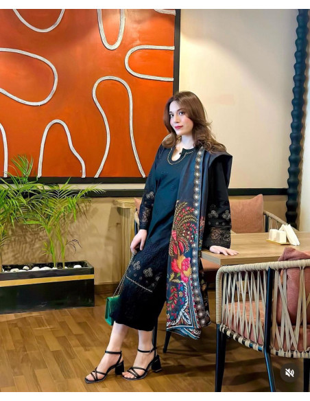 3 Pcs Women's Unstitched Embroidered Suit