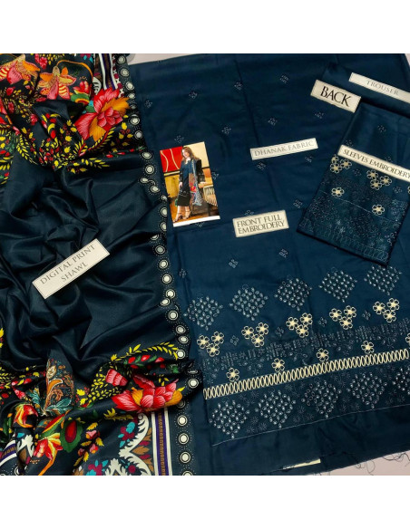 3 Pcs Women's Unstitched Embroidered Suit