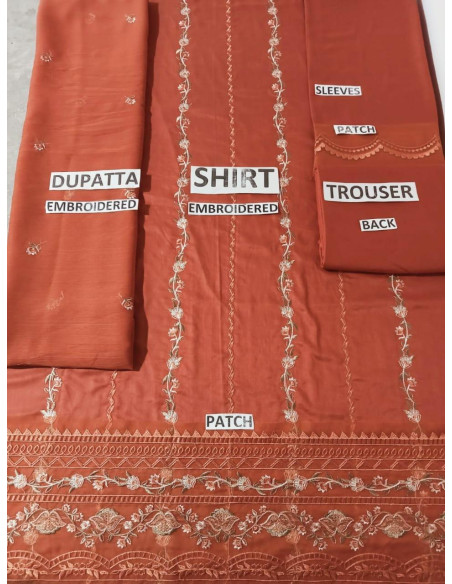 3 Pcs Women's Unstitched Embroidered Suit