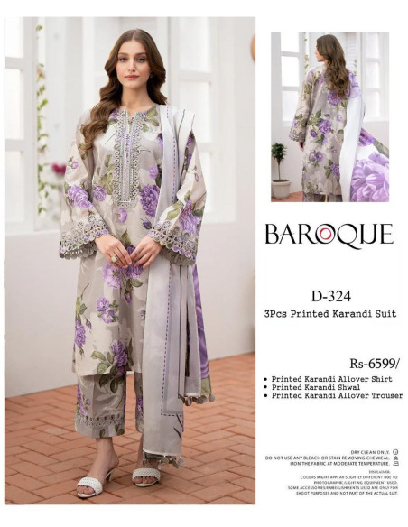 3 Pcs Women's Unstitched Digital Print Suit