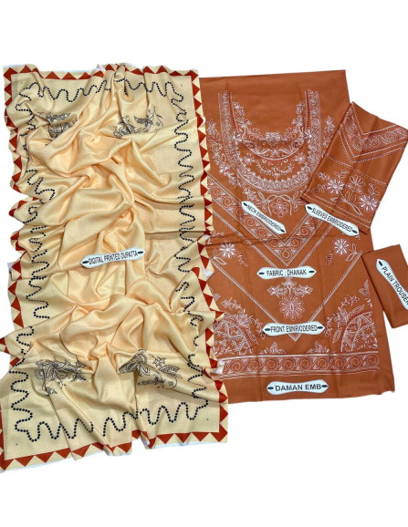 3 Pcs Women's Unstitched Embroidered...