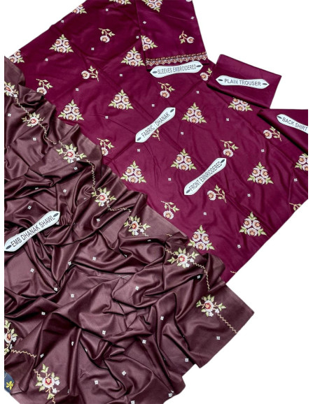 Elegant Maroon Dhanak Suit with...