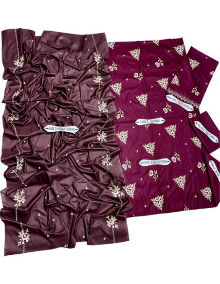 Elegant Maroon Dhanak Suit with Embroidered Dupatta - 3 Pcs