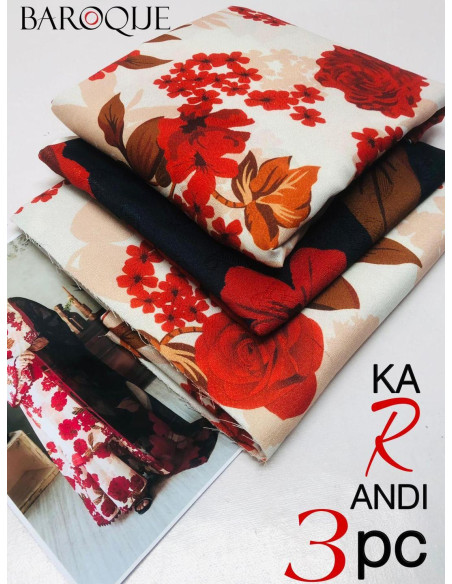 Stylish Red Digital Print Suit - 3 Pcs 