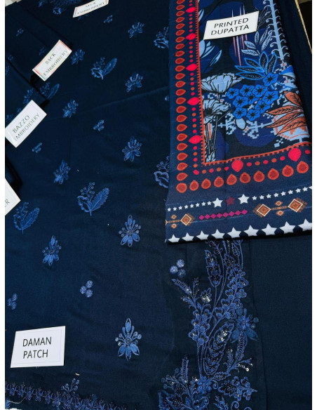 Stylish Blue 3 PCs Ladies Embroidered suit 