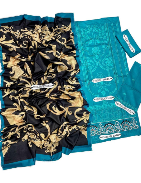 Stylish Off white embroidered suit - 3Pcs