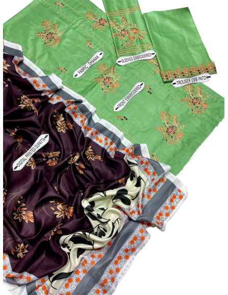 Stylish Green embroidered suit - 3Pcs