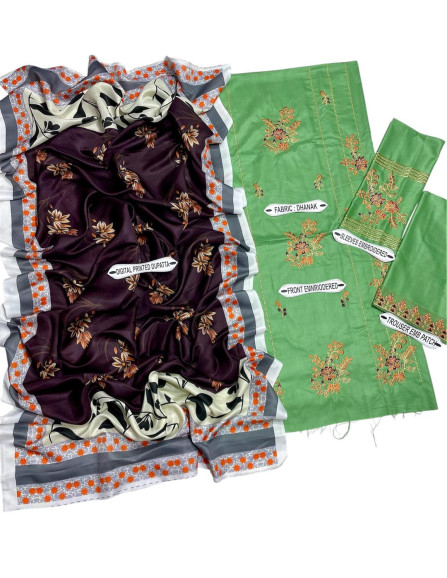Stylish Green embroidered suit - 3Pcs