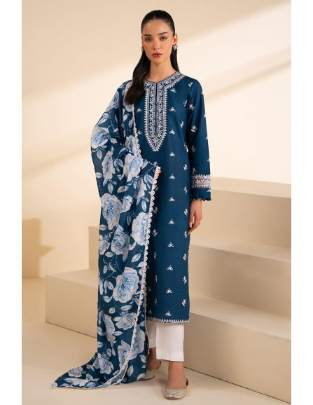 Stylish Blue embroidered suit - 3Pcs