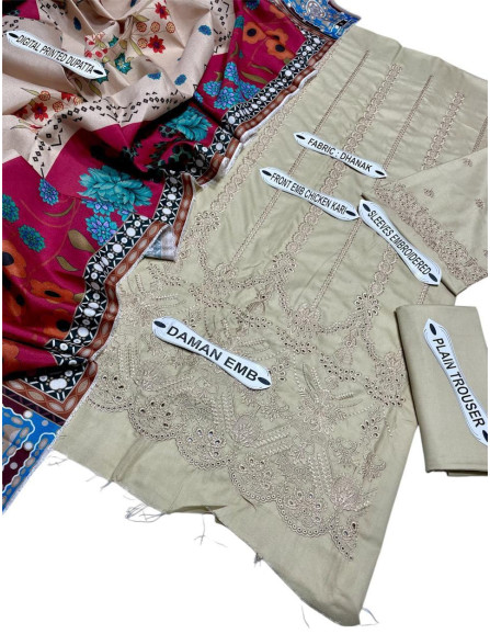 3 pcs woman unstitched Dhanak...