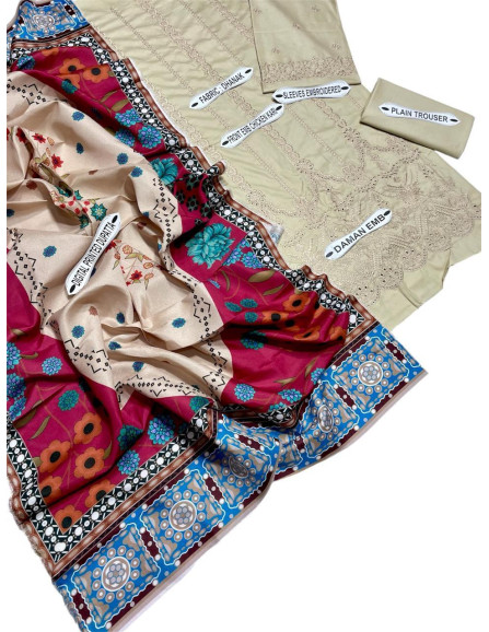 3 pcs woman unstitched Dhanak...