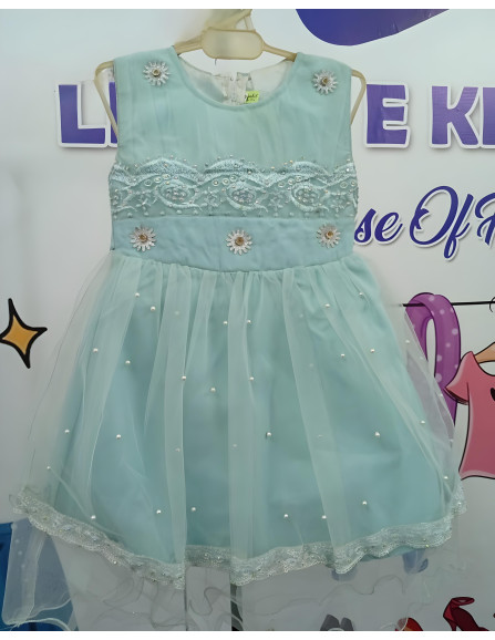 Baby Pearl Net Embroidered Frocks