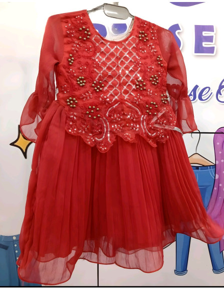 Baby Pearl Net Embroidered Frocks 