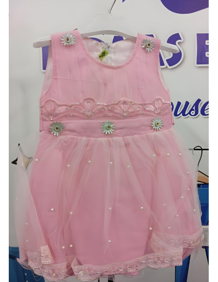 Baby Pearl Net Embroidered Frocks