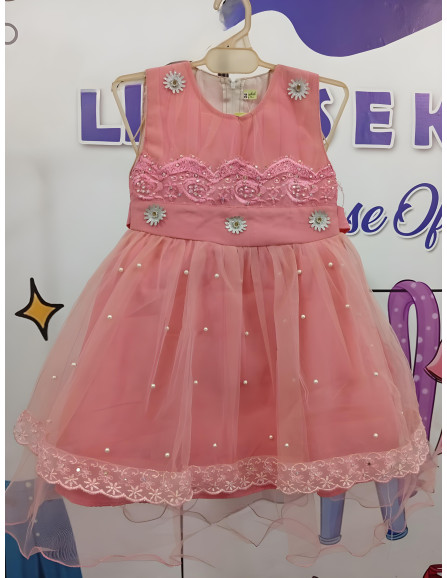 Baby Pearl Net Embroidered Frocks 