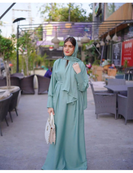 Elegant Green Georgette Full Abaya - 2 Pcs Set with Stoller