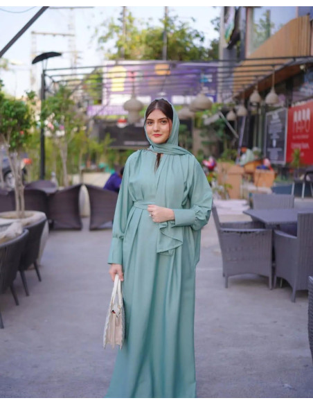 Elegant Green Georgette Full Abaya - 2 Pcs Set with Stoller