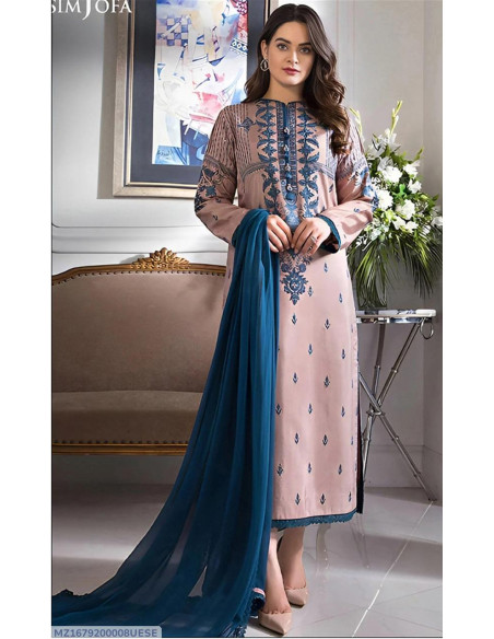 3 Pcs Women's Unstitched Embroidered Suit