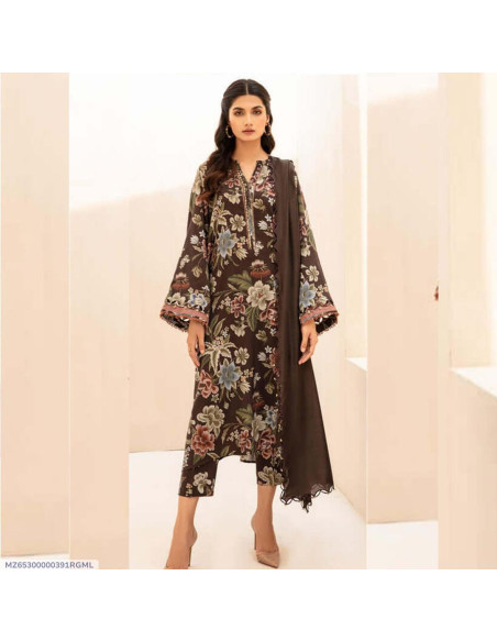 3 Pcs Women's Unstitched Digital Print Suit