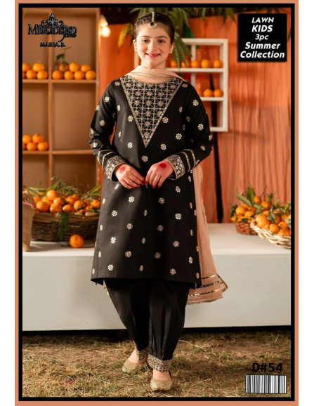 3 Pcs Girl's Lawn Embroidered...