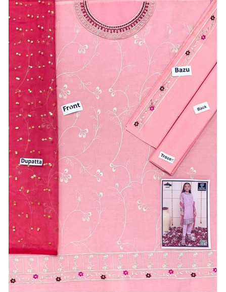 3 Pcs Girl's Lawn Embroidered...