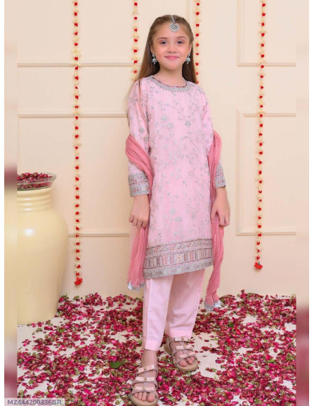 3 Pcs Girl's Lawn Embroidered...