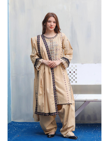 Embroidered Cotton Suit - 3 Pcs...
