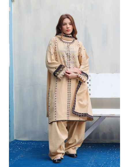 Embroidered Cotton Suit - 3 Pcs...