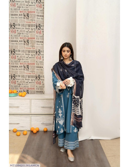 3 Pcs Women's Unstitched Embroidered...