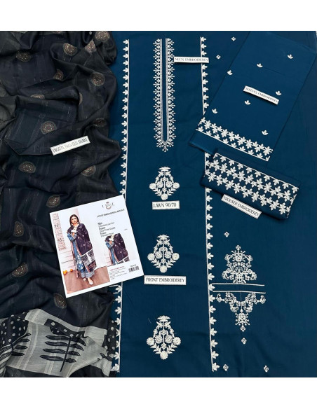 3 Pcs Women's Unstitched Embroidered Suit