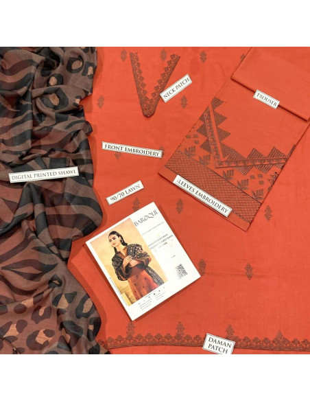 3 Pcs Women's Unstitched Embroidered Suit