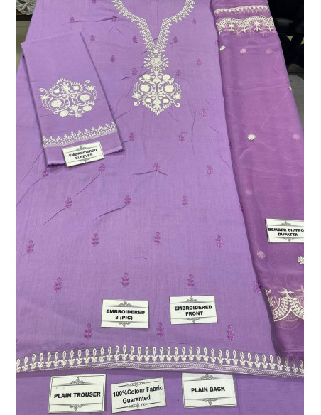 3 Pcs Women's Unstitched Embroidered Suit