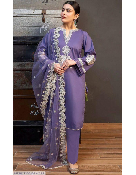 3 Pcs Women's Unstitched Embroidered Suit