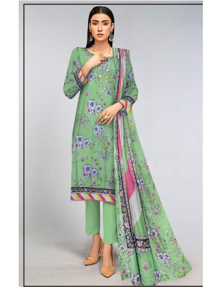 3 Pcs Women's Unstitched Lawn Printed Suit