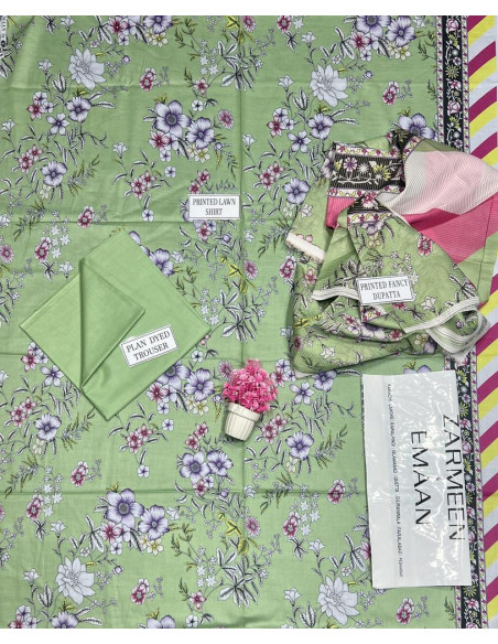 3 Pcs Women's Unstitched Lawn Printed Suit