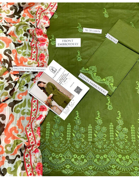 3 Pcs Women's Unstitched Chikankari Embroidered Suit 