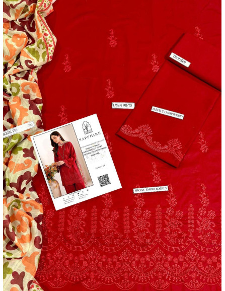 3 Pcs Women's Unstitched Chikankari...