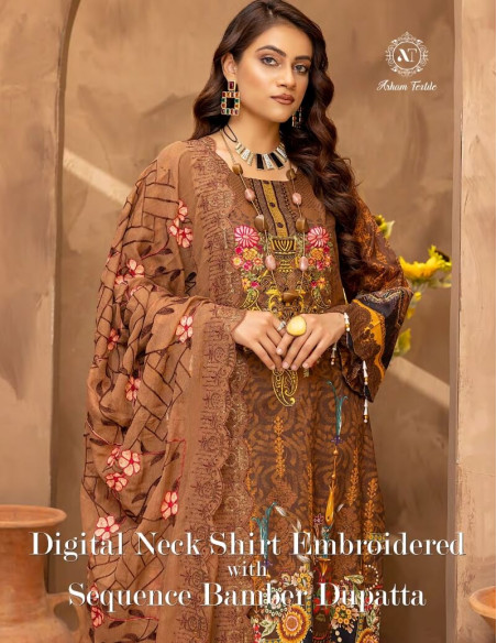 Arham Textile Rangzeb Volume 02 Embroidered Clay Brown Unstitched 3 piece