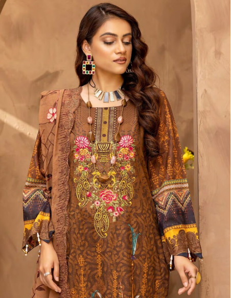 Arham Textile Rangzeb Volume 02 Embroidered Clay Brown Unstitched 3 piece
