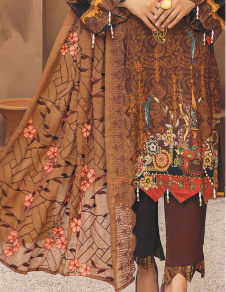 Arham Textile Rangzeb Volume 02 Embroidered Clay Brown Unstitched 3 piece