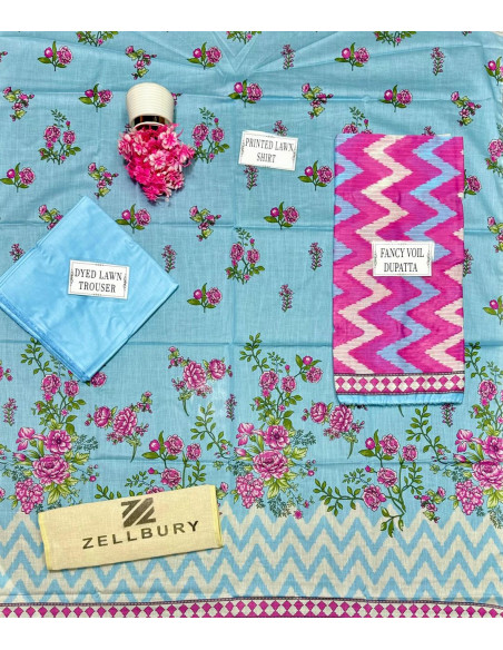 3 Pcs Women's Unstitched Printed Suit 