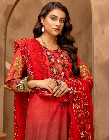 Arham Textile Rangzeb Volume 02 Embroidered Coral Red Unstitched 3 piece